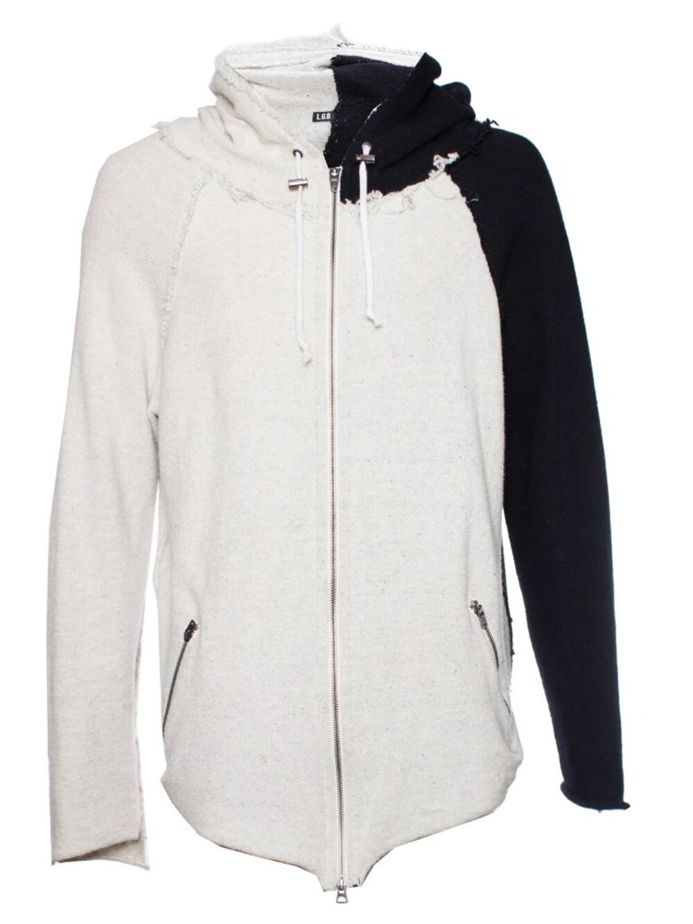 L.G.B, Black and white asymmetric hooded cardigan | OS
